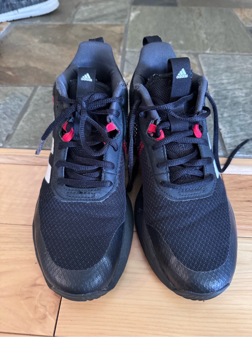 Adidas Boys Black Athletic Sneakers with Pink Accents